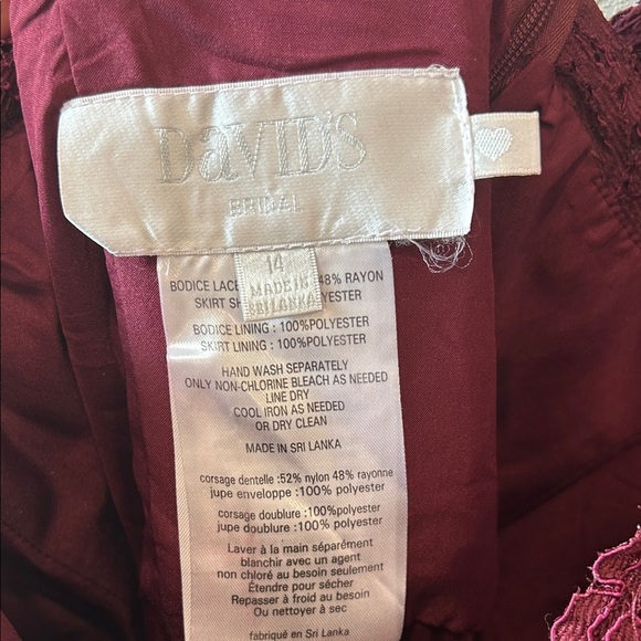 David's Bridal One Shoulder Burgundy Dress - Picture 3 of 8